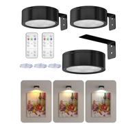Lustaled Wireless Battery Operated Picture Lights for Wall, Magnetic LED Light with Remote, Timer, Dimmable 3-Color Stick on Lights for Cabinet, Art Display, Dartboard Light (3-Pack, Need Battery)