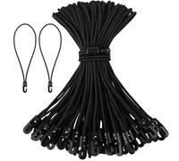 LustLocke Pack of 50 Elastic Straps with Hooks, Multifunctional Luggage Straps 25 cm, Rubber Tensioners with Hooks, Short for Tarpaulins, Nets, Banners, Camping, Pool Cover (Black)