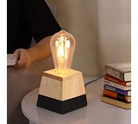 LUSTORM 1 Modern Table Lamp Wood Base with E27 Socket Black Small Desk Lamps Minimalism for Living Room, Bedroom Reading Lighting with Plug and Switch Cute Industrial Desktop Lights(No Bulb)
