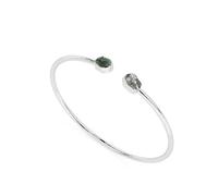 LUSTRE AND LIGHT Natural Rough Meteorite and Moldavite 2 Stone Adjustable Twister Bangle Bracelet for Women in Sterling Silver, Birthstone Jewelry Gifts for Her Birthday, Anniversary, Graduation