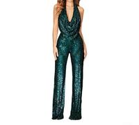 Lustrous Women's Sequined Jumpsuit Featuring a Sleek Sleeveless Design Perfect for Evening Affairs (M Dark green)