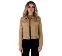 Lusty Chic Jeans Jacket for Women With Collared Neckline And Pockets Lightweight Washed Detail Denim Long Sleeve Button Up Slim Fit (L, Beige)