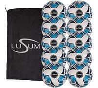 Lusum 10 x I-Pro Training Footballs inc Ball Bag (White/Blue, Size 4)