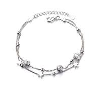 LUTAKU 925 Silver Multi-layer Stars Beads Bracelet for Women Girls Sparkling Bracelet for Best Friend Jewelry Gift (silver)