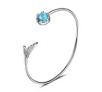 LUTAKU 925 Sterling Silver Moonstone Lovely Animal Mermaid Tail Tears Cuff Bangles & Bracelets Accessories for Girls Women Best Friend Gift Birthday Jewelry (Silver02)