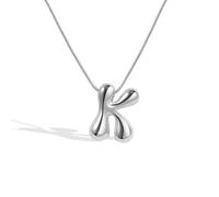 LUTAKU A-Z Bubble Letter Necklace,Silver Plated Balloon Initial Necklaces English Letter Pendant Necklaces for Women Girls Jewellery (Silver-K)