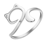 LUTAKU Cat Ears Adjustable Rings for Women Girls, Stainless Steel Yarn Spring Knuckle Assistant Yarn Guide Jewelry Gift (silver)