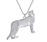 LUTAKU Cheetah Pendant Necklace for Women, Fastest Land Animal Cheetah Pendant Charm Chain, Stainless Steel Animal Jewelry Accessories (STEEL)