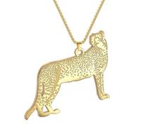 LUTAKU Cheetah Pendant Necklace for Women, Fastest Land Animal Cheetah Pendant Charm Chain, Stainless Steel Animal Jewelry Accessories (GOLD)