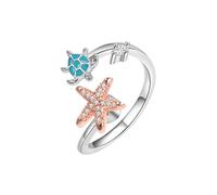 LUTAKU Fidget Ring,Sea Turtle and Starfish Anxiety Ring for Women,Stress Reliever Spinner Rings, Adjustable Open Ring,Fidget Jewelry for Women Daughter (silver)