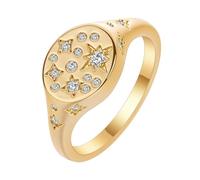 LUTAKU Flat Top Pinky Ring, Womens Scattered Pave Ring, Unique Statement Ring Star Ring