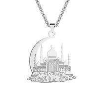 LUTAKU Islamic Muslim Pendant Necklace for women Men Boys Mosque with Crescent Talisman 316L Stainless Steel Hip Hop Amulet Chains for Men (290S)