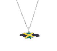 LUTAKU Jamaica Map and Flag Necklace for Women Men, Jamaican Necklace Pendant Charm, Stainless Steel Map Jewelry Accessories (silver)