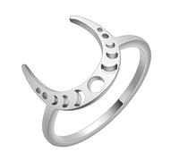 LUTAKU Moon Phase Ring for Women Girls Crescent Moon Stack Rings Stainless Steel Celestial Jewelry BFF Friend Gift Dainty Moon Ring (Silver)