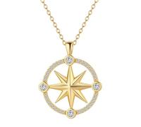 LUTAKU North Star Compass Zircon Necklace, Copper Gold - Plated Craft, Statement Pendant Necklace