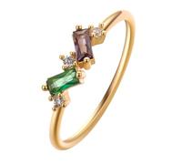 LUTAKU Rainbow - Inspired Baguette Gem Rings, 14K Gold Plated for women gift