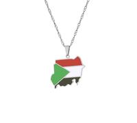 LUTAKU Republic of Sudan Map and Flag Necklace for Women Men, Republic of Sudan Necklace Pendant Charm, Stainless Steel Map Jewelry Accessories (silver)