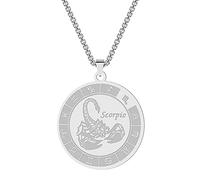 LUTAKU Scorpio Zodiac Sign Pendant Necklaces for Women Men 12 Constellation Charm Stainless Steel Astrology Horoscope Sign Disc Jewelry Birthday Gift (Scorpio-S)