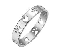 LUTAKU Stainless Steel Paw Print Finger Rings for Women Girls aw Prints and Hearts Ring Pet Memorial Jewelry Pet Lover Gift (silver)