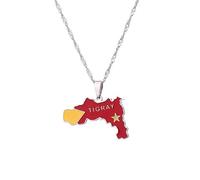 LUTAKU Tigray Region, Ethiopia Map and Flag Necklace for Women Men, Ethiopia Tigray Region Necklace Pendant Charm, Map Jewelry Accessories (silver)