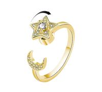 LUTAKU To My Daughter - Fidget Ring Silver Moon Star Anxiety Ring for Women,Stress Reliever Spinner Rings, Adjustable Open Ring,Fidget Jewelry for Women Girls (Gold02)