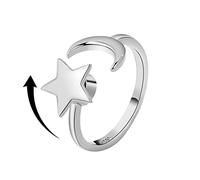 LUTAKU To My Daughter - Fidget Ring Silver Moon Star Anxiety Ring for Women,Stress Reliever Spinner Rings, Adjustable Open Ring,Fidget Jewelry for Women Girls (Silver)
