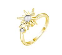 LUTAKU To My Daughter - Fidget Ring Silver Moonstone Sun Anxiety Ring for Women,Stress Reliever Spinner Rings, Adjustable Open Ring,Fidget Jewelry for Women Girls (Gold)