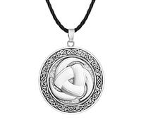 LUTAKU Viking Triple Horn Triskelion Necklace for Men Punk Gothic Style Norse Amulet Pendant Black Leather Chain Slavic Talisman Jewelry for Boy