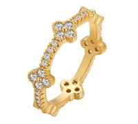 LUTAKU Women's Elegant Retro - style Zircon Four - Leaf Clover Full - circle Ring, Delicate Stackable Jewelry for Women (White)