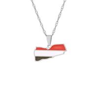 LUTAKU Yemen Map and Flag Necklace for Women Men, Yemeni Republic Necklace Pendant Charm, Stainless Steel Map Jewelry Accessories (silver)