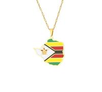 LUTAKU Zimbabwe Map and Flag Necklace for Women Men, Zimbabwean Necklace Pendant Charm, Stainless Steel Map Jewelry Accessories