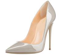 Lutalica W Women's Classic Patent Leather Pointed Toe Sexy Stiletto High Heels Pumps Shoes for Party Evening Wedding Grey Size 37