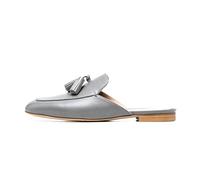 Lutalica W Women's Flat Heel Tassel Mules Backless Slip-On Loafer Mules Closed Toe Casual Flat Mules Shoes for Work Office Travel Grey Size 10