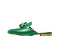 Lutalica W Women's Flat Heel Tassel Mules Backless Slip-On Loafer Mules Closed Toe Casual Flat Mules Shoes for Work Office Travel Green Size 6