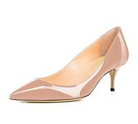 Lutalica W Women's Patent Leather Pointed Toe Basic Comfortable Kitten Heel Slingback Pumps Shoes