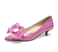 Lutalica W Women's Patent Leather Pointed Toe Bow Knot Low Kitten Heel Bride Pumps for Wedding