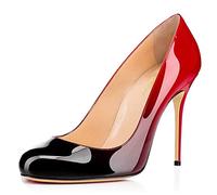 Lutalica W Women's Stylish Patent Leather Round Toe Sexy Stiletto Pumps Trendy Closed Toe Elegant Mid Heel Pumps Red-Black Size 37