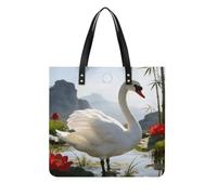 Lutang White Feather Square PU Leather Tote Bag