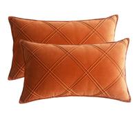Lutanky Burnt Orange Velvet Cushion Covers 30 x 50 cm Decorative Rectangle Throw Pillow Covers Checked Design Elegant Oblong Pillowcases for Sofa Bed Couch 12x20 Inch Set of 2