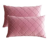 Lutanky Checked Design Cushion Covers 12x20 Inch Pink Velvet Elegant Rectangle Throw Pillow Covers (Pack of 2) Soft Oblong Pillow Cases for Sofa Bedroom Home Decoration 30 x 50 cm