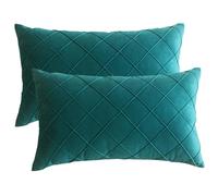 Lutanky Checked Design Oblong Velvet Cushion Covers 30 x 50 cm Peacock Green Elegant Rectangle Throw Pillow Cases (Pack of 2) Soft Pillow Covers for Sofa Bedroom Home Decoration 12x20 Inch