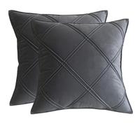 Lutanky Dark Grey Velvet Cushion Covers 45x45cm Decorative Square Throw Pillow Covers Checked Design Elegant Pillowcases for Sofa Bed Living Room 18x18inch Set of 2