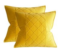 Lutanky Patchwork Design Velvet Cushion Covers 18x18 Inch Dark Yellow Decorative Square Throw Pillow Covers for Sofa Bedroom Home Accessories 45x45cm Soft Pillow Cases Set of 2