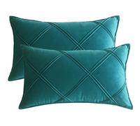 Lutanky Peacock Green Velvet Cushion Covers Decorative Rectangle Throw Pillow Covers Checked Design Elegant Pillowcases for Sofa Bed Living Room 12x20 Inch 30 x 50 cm Set of 2