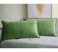 Lutanky Velvet Cushion Covers 40 x 60cm Olive-Green Rectangle Piped Throw Pillow cases (Pack of 2) Decorative Long Pillow Covers for Sofa Couch with Invisible Zipper