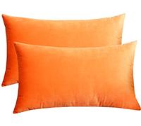 Lutanky Velvet Cushion Covers (Pack of 2) Lovely Rectangle Throw Pillow Cases Soft Solid Decorative Pillow Covers for Sofa Bedroom Car 12x20 Inch 30 x 50 cm (orange, 2 Pieces)