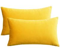 Lutanky Velvet Cushion Covers (Pack of 2) Lovely Rectangle Throw Pillow Cases Soft Solid Decorative Pillow Covers for Sofa Bedroom Car 12x20 Inch 30 x 50 cm (dark yellow, 2 pieces)