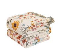 LUTBM Boho Throw Blanket for Couch Sofa Chair Cotton Summer Breathable Blankets for Bedroom Living Room All Season Soft Lightweight Reversible Floral Embroidery Throws Home Decor 50"x60"