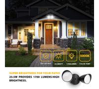 LUTEC 5000K Black Twin LED Spotlight Floodlight Outdoor Wall Light 2-Head Adjustable Security Light