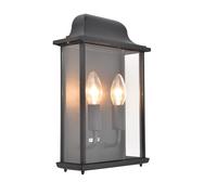 Lutec 5029601425 HOLLY 60W IP44 E14 Twin Outdoor Wall Light - Matt Black (Lamp Not Included)